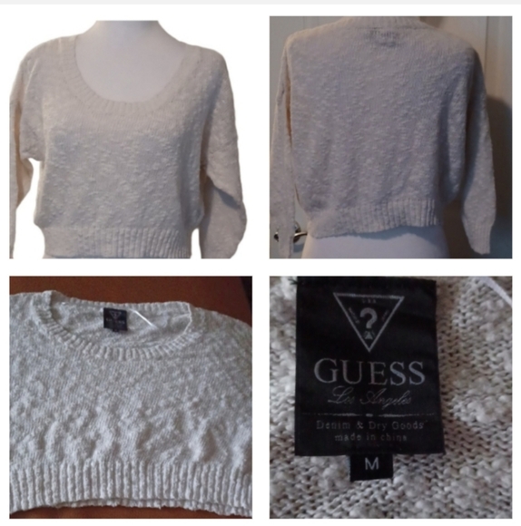 🌺Guess White Crew Neck Sweater with Textured Knit - Picture 1 of 12